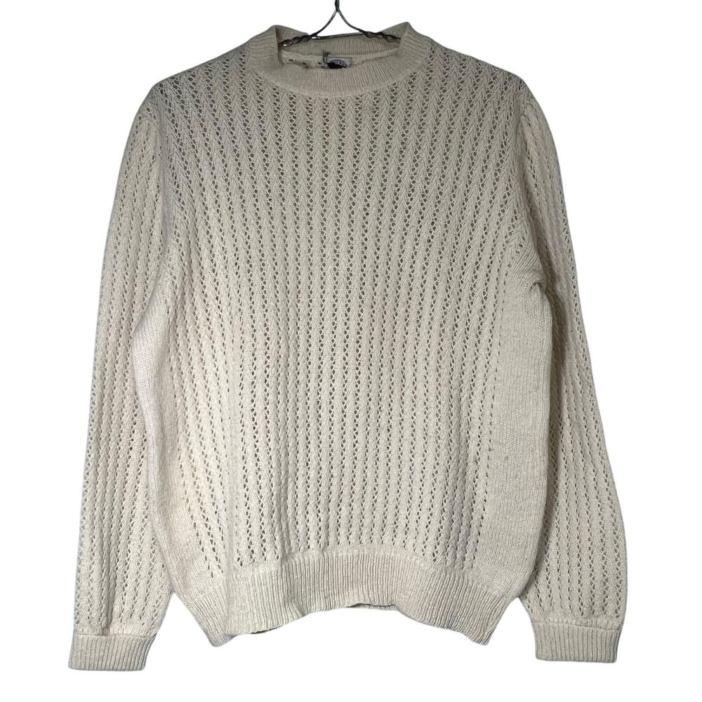 Vintage 70s Ivory Open Knit Shetland Wool SweaterTiberius McGregor Size Large